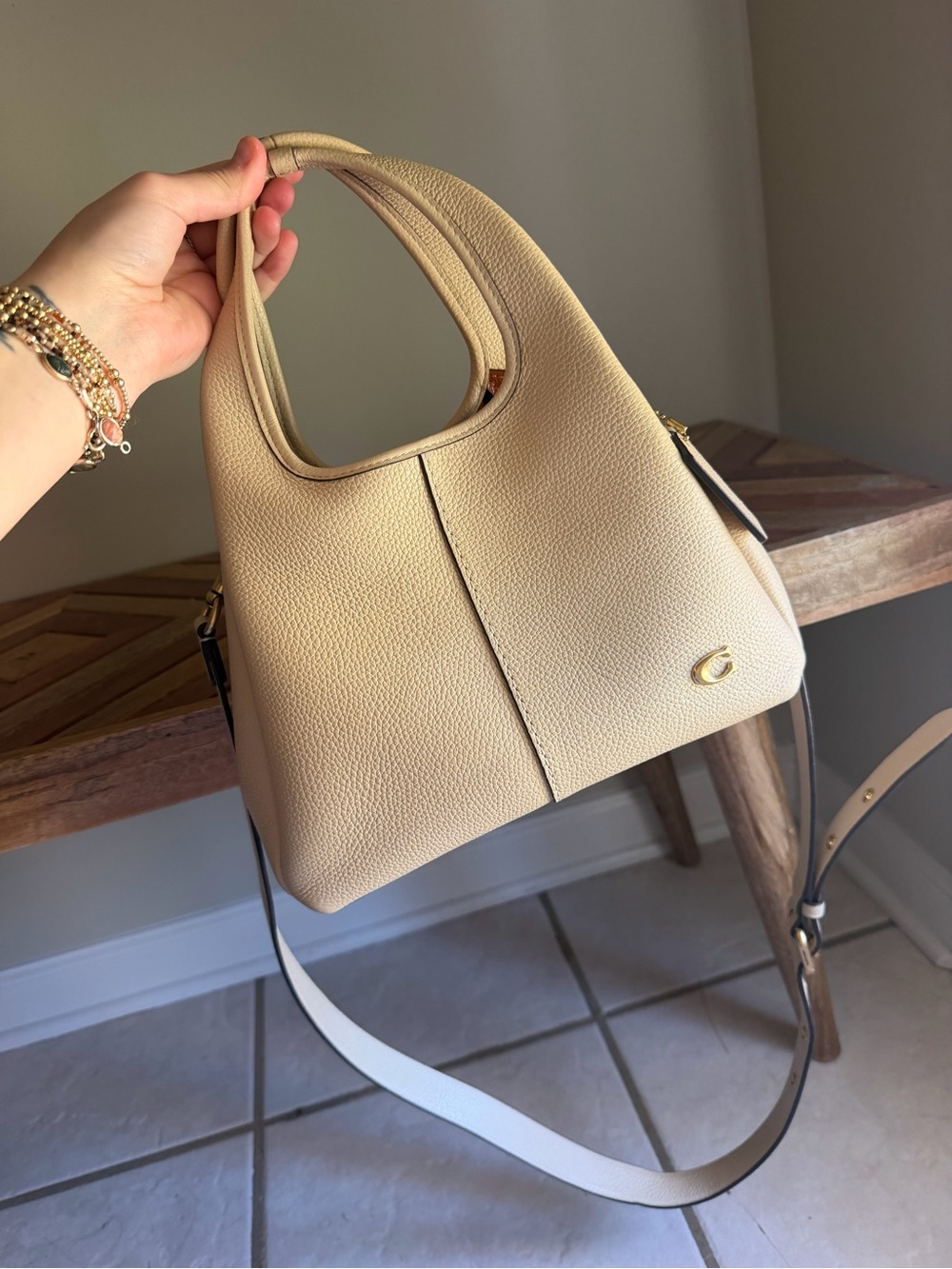 Coach Lana 23 Pebbled Leather Cream Shoulder Bag with Removable Strap - Picture 1 of 9